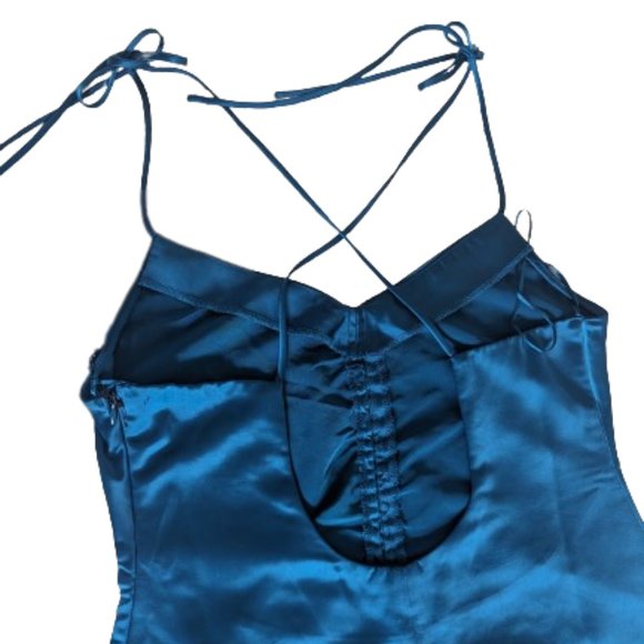 NWT Jason Wu Blue Satin Sleeveless Back Cutout Slit Slip Midi Dress Size XL - Picture 4 of 8